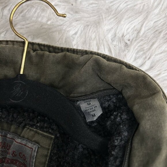 Levis Jacket Adult M Green Canvas Full Zip Military Sherpa Lined Mid Weight Coat - Picture 9 of 12